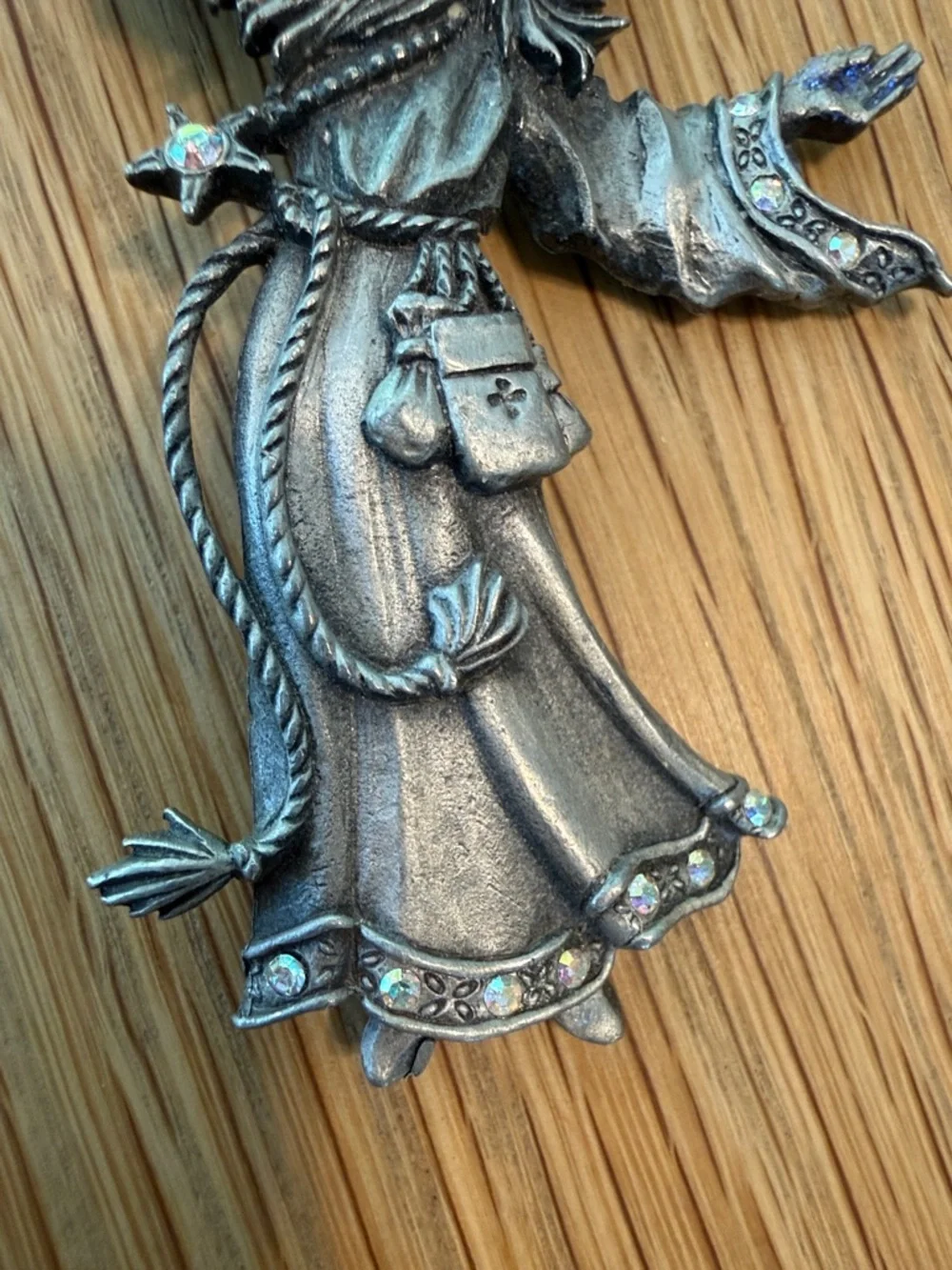 Vintage JJ Design Wizard & Serpent Staff Pewter Brooch Pin. 1980s